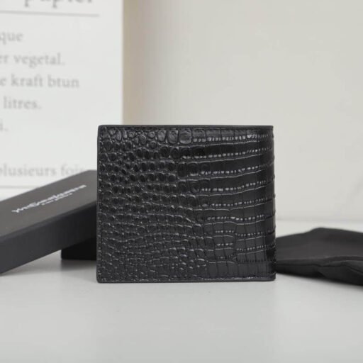 YSL tiny cassandre wallet in crocodile embossed matte leather